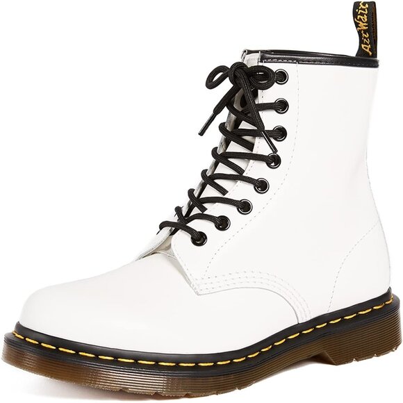 Dr. Martens Womens 1460 Smooth Leather Lace-Up Boots In White & Black size 5 - Picture 1 of 6